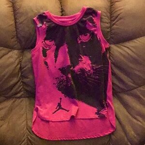 Air Jordan Nike Girls Tank Top Size M 10-12 Yrs Dark Pink Cat Print